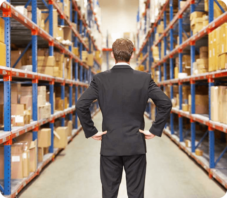 Manager overlooking warehouse operations